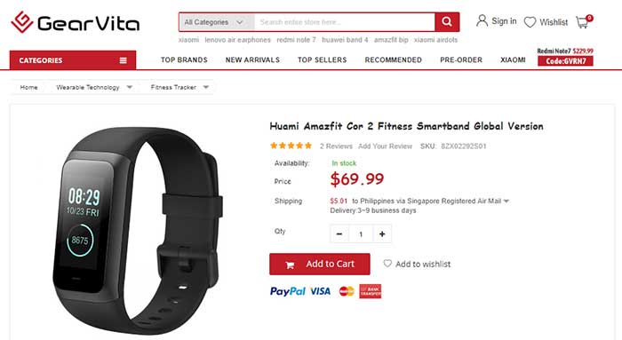 Huami Amazfit Cor2 Fitness Smartband الإصدار العالمي - رمز القسيمة